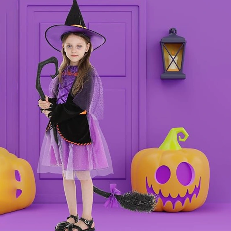 Kids Witch Role Play Costume with Broom Accessory